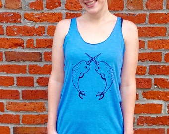 Women Graphic Tank Top, Women Racerback Tank Top, Women Plus Size Tank, Beach Tank Top, Beach Graphic Tank, Nautical Whale Tank, Narwhal