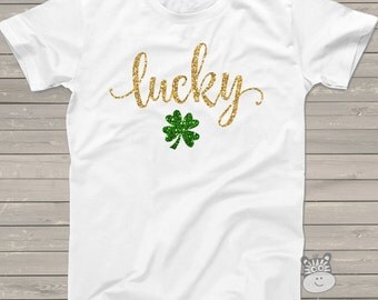 St. Patrick's Day shirt sparkly lucky gold and green glitter shirt - fun glitter St. Patrick's Day shirt