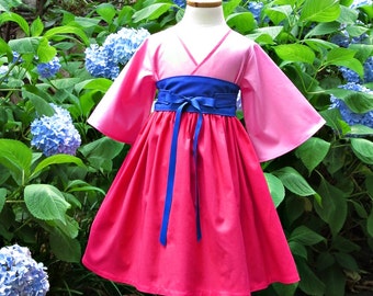 Mulan Birthday Dress - Little Girl Dresses - Toddler Clothes - Kimono - Pink - Boutique - sleeves - Kids sizes 12 months to 14 years