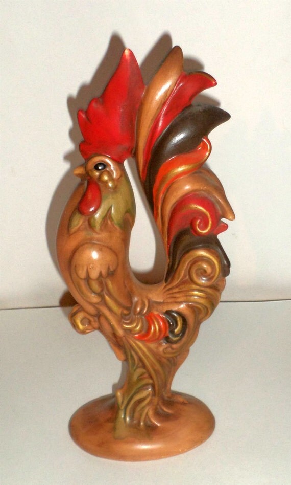 Vintage Rooster Figurine Ceramic Rooster Tall Tailed Fancy