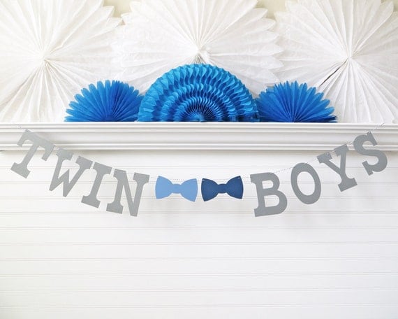 Twin Boys Banner - 5 Inch Letters with Bow Ties - Twin Baby Shower Twin ...