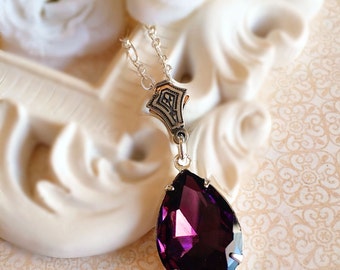 Bridesmaid Necklace - Purple - Fall Wedding Jewelry - Crystal - CAMBRIDGE Purple