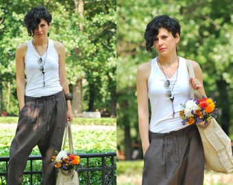 Brown Pants Long Harem Wide Leg Linen Ladies Gypsy Brown Pants Long Harem Wide Leg Linen Ladies Gypsy