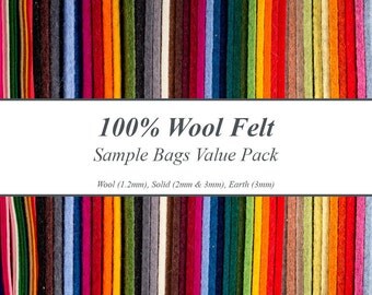 Wool Craft Felt & Designer Wool Felt Samples Value Pack - 100% Wool Felts, Includes Samples for 4 Types of Felt