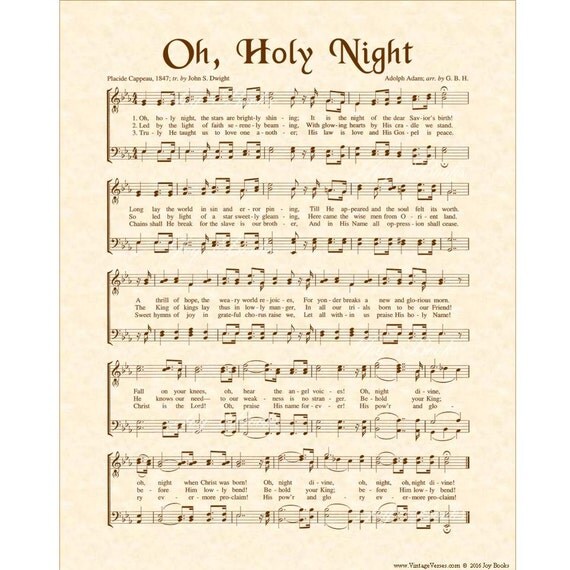 OH HOLY NIGHT 8x10 Antique Hymn Art Print Vintage Verses