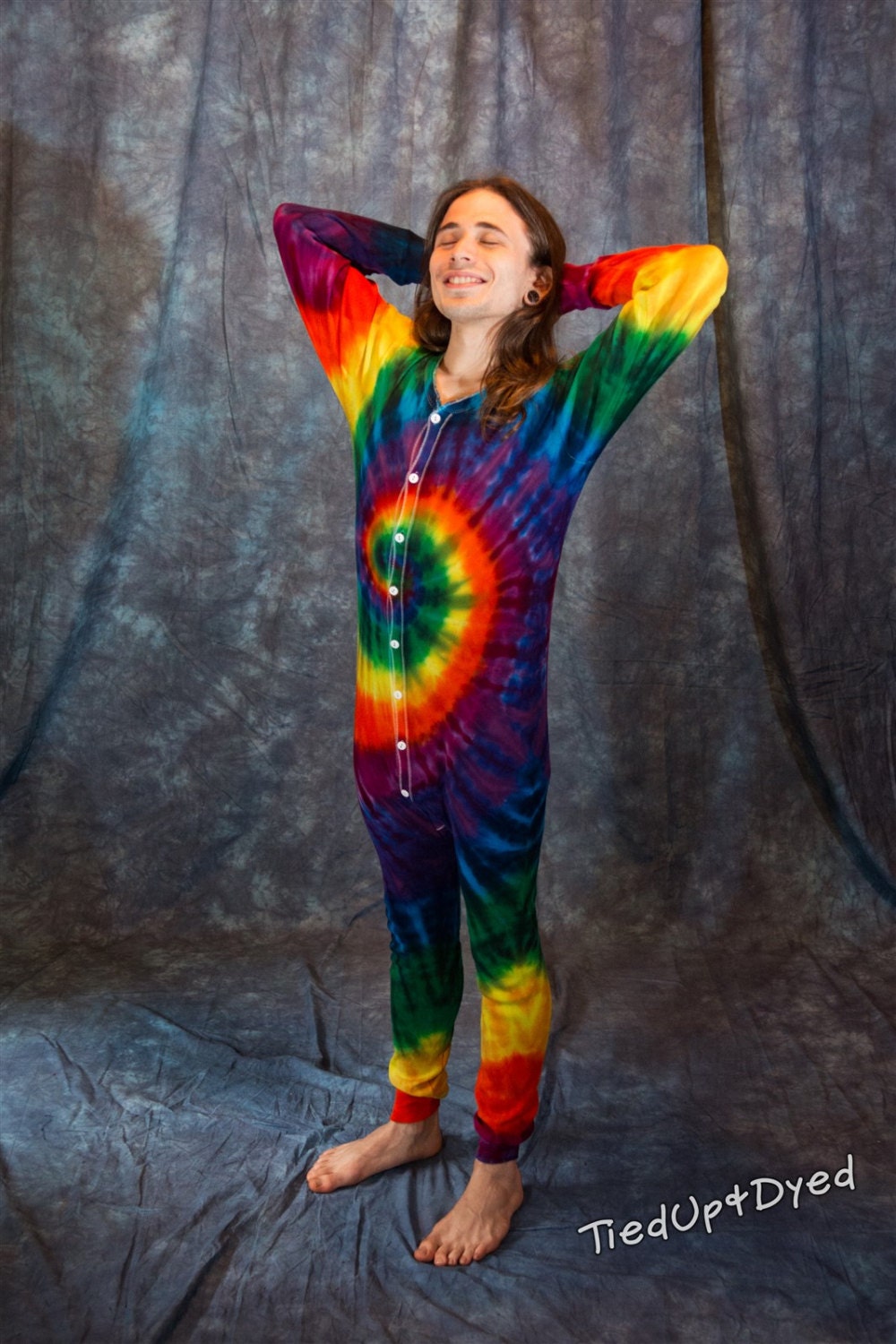 Rainbow portal tie dye union suit onesie Festival Hippie