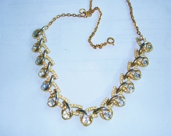 Trifari Clear Rhinestone Gold Tone Necklace 19" x .75"