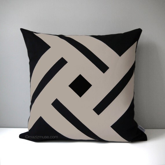 Black & Taupe Outdoor Pillow Cover Geometric Throw Pillow