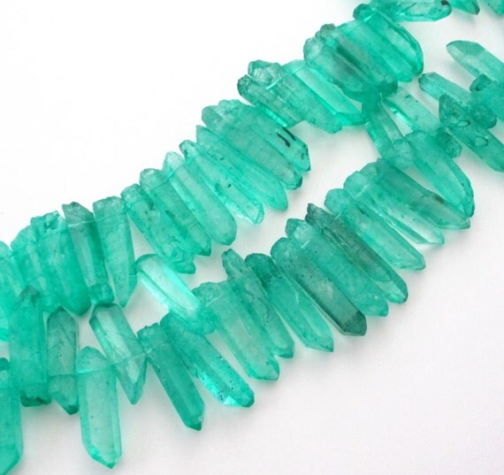 Druzy Spikes Crystal Quartz Points Beads Seafoam Green