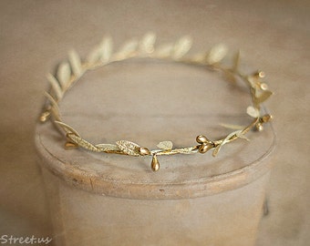 Baby Headband, Baby Crown, Mini Berry Crown, Gold Baby Crown, Olive Branch Halo, Newborn Headband, Newborn Props, Baby Halo, Natural Props
