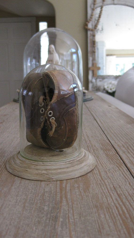 Vintage display baby shoes dome with base vintage nursery