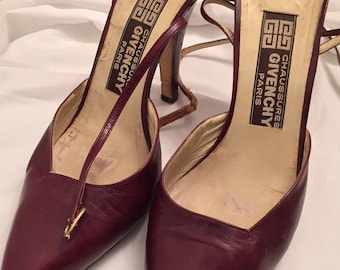Vintage Chaussures Givenchy Paris Red Oxblood Leather Shoes Size 7.5 Couture!