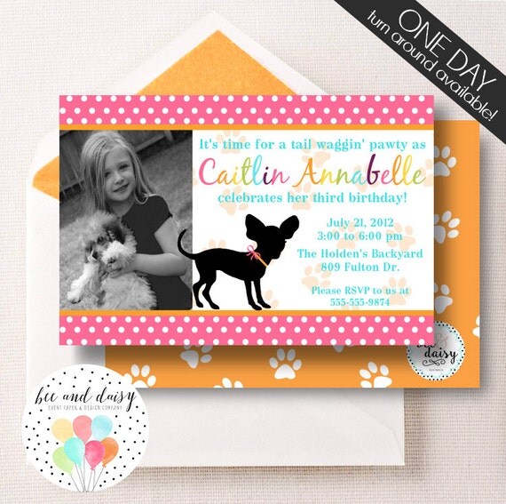 Girls Puppy Invitation, Puppy Birthday Invitation, Puppy Party, Girl First Birthday, Girl Birthday, Puppy Invite, Puppy Pawty, Photo Invite Il_570xn