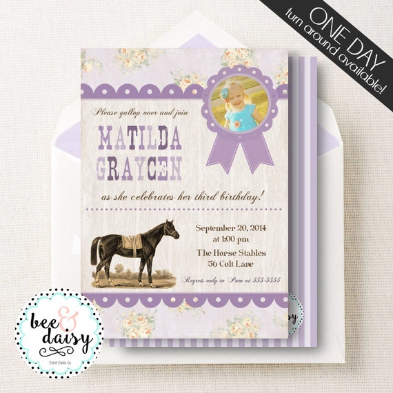 Vintage Horse Invitation, Horse Birthday Invitation, Horse Party, Girl First Birthday, Girl Birthday, Horse Invite, Horse Photo Invitation Il_570xn