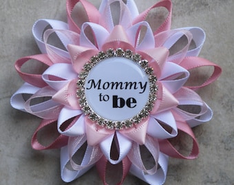 Baby Shower Corsages, Mommy to Be Pin, Grandma to Be Ribbon, Pink, White, Silver, Pink Baby Shower Decorations, Baby Girl, New Mom Gift