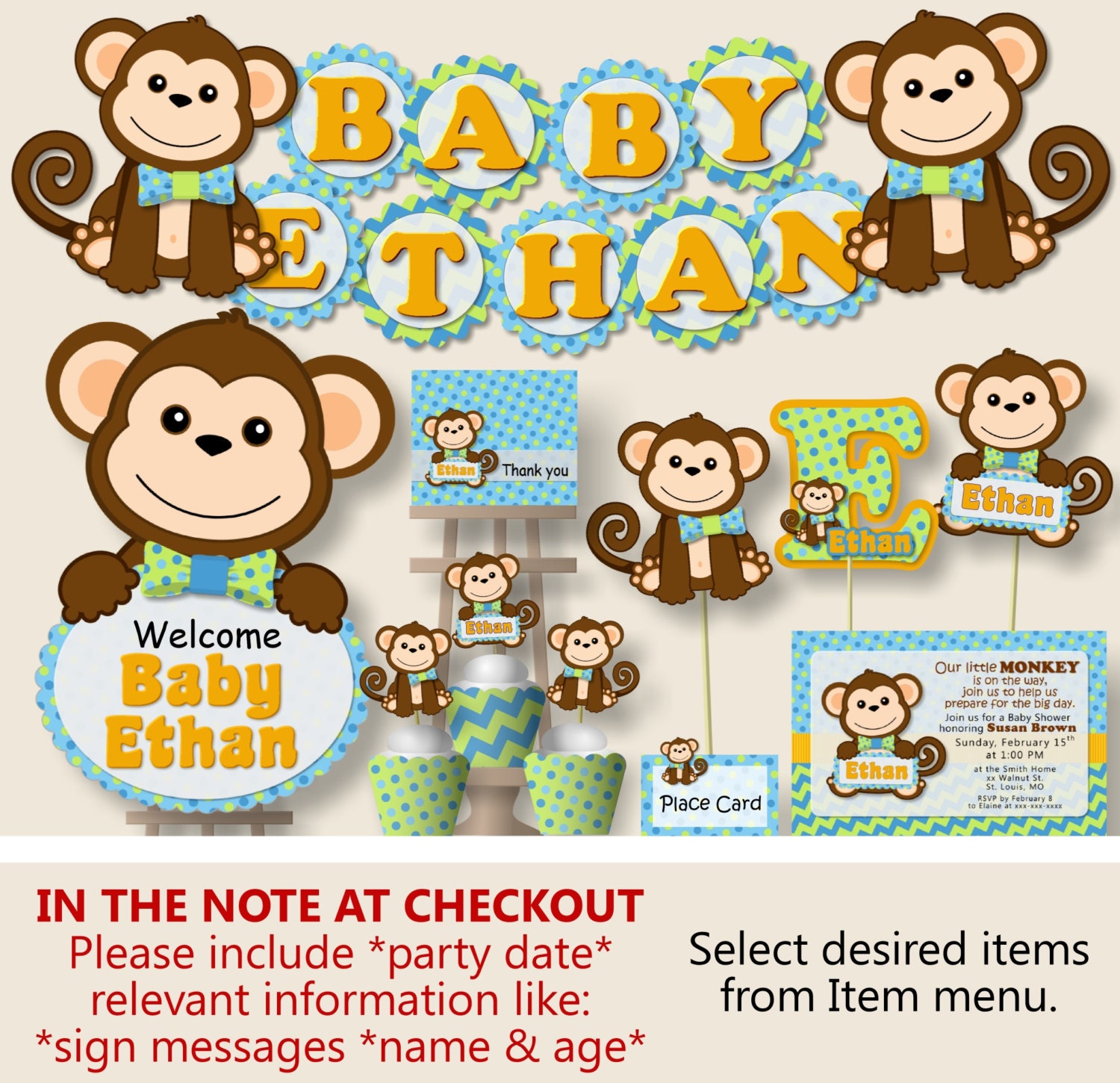 Boy Monkey Baby Shower Decorations Monkey First Birthday