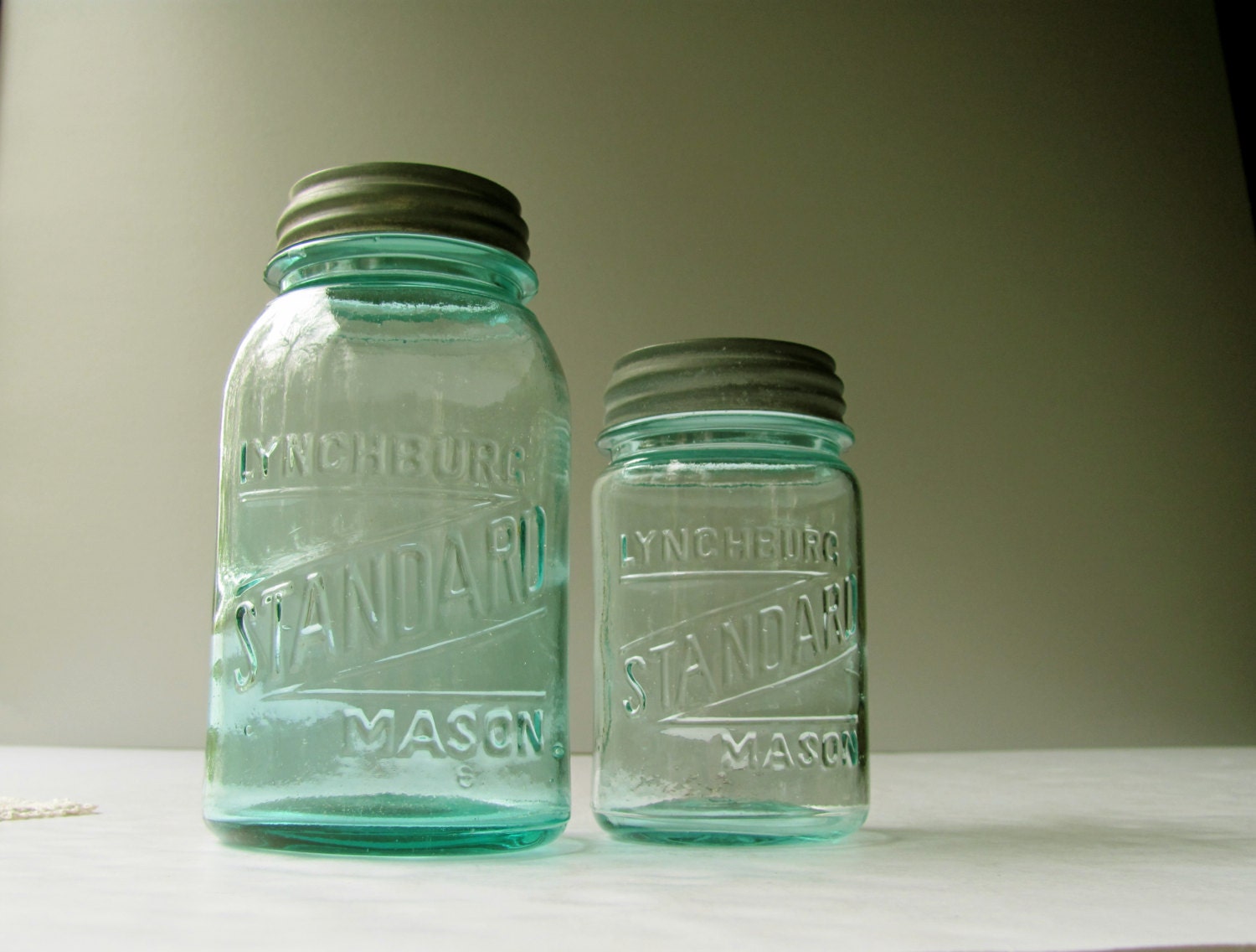 Vintage Lynchburg Standard Mason Jars Aqua Blue Green Glass