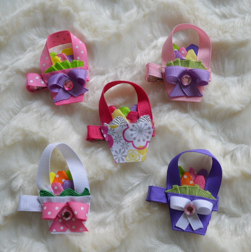 Easter basket hair clip ribbon art ribbon by littlelemoncreations