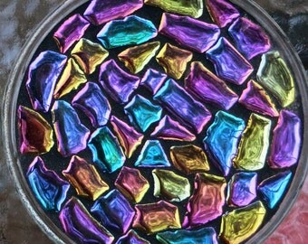 MOSAIC CANDLEHOLDER / TRIVET - 6" Round - Unique, Gorgeous, Purple/Blue/Teal/ Gold Metallic 'Titanium Cut' Glass Tiles / Ready-to-Ship