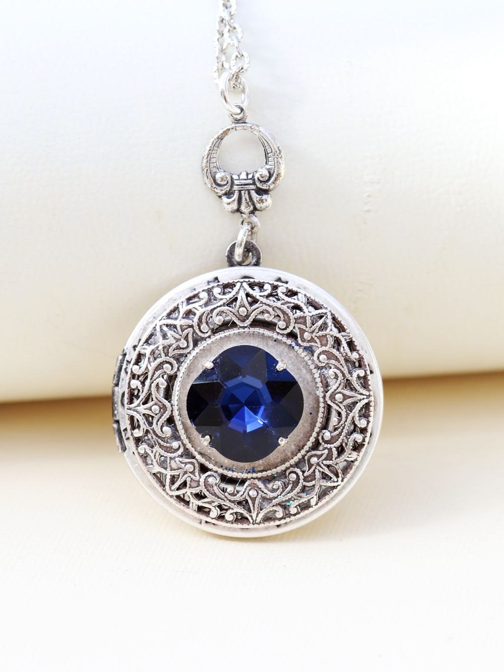 Sapphire Locket Silver LocketJewelryNecklace Birthstone