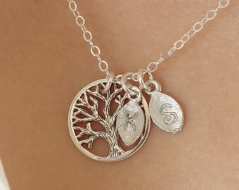 Mothers Necklace, Family Tree of Life Necklace, Monogram Necklace Initial Jewelry Mother of Groom New Mom Gift New Mom Necklace