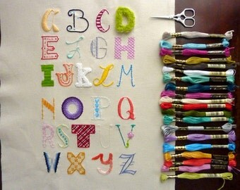 Hand Lettered Alphabet Sampler Embroidery Pattern. Sampler Series.
