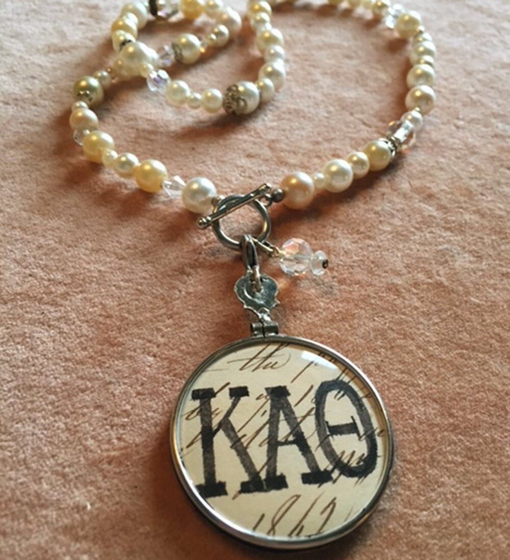 Sorority Jewelry Kappa Alpha Theta Pendant on Vintage Beaded