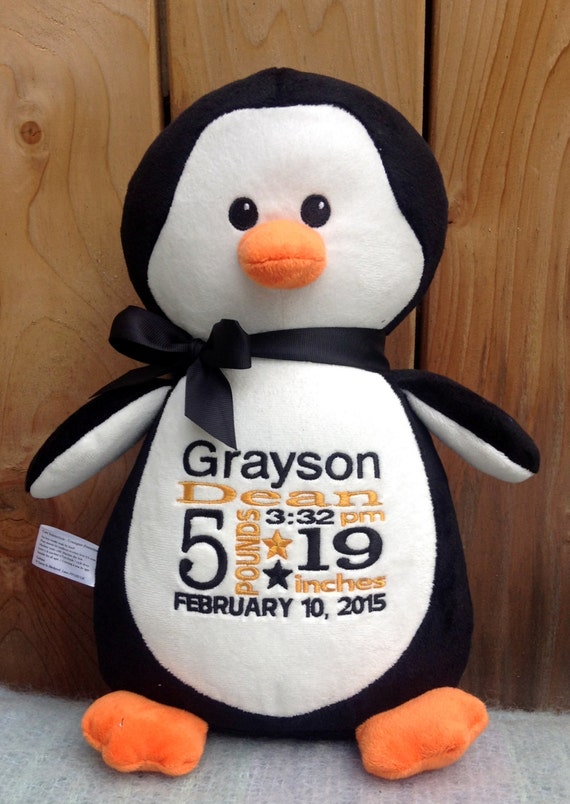 Baby Gift Monogrammed Penguin New Baby by WorldClassEmbroidery