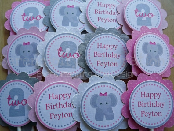 Pink and Grey Elephant Cupcake Toppers, Baby Shower, Birthday, Elephant Party, Elephant Cupcake Picks, 1st Birthday, Photo Prop, Elephant Il_570xn