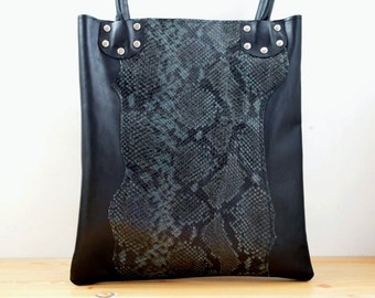 Leather tote,black tote bag,snake tote,black,black leather tote,leather purse bag,black totes,black leather bags,leather totes