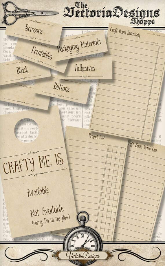 Craft Room Kit Printable Labels Organization Set digital