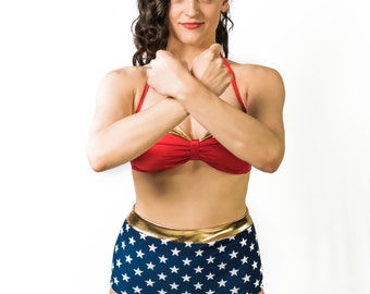 Wonder Woman-Inspired High Waist Swimsuit - "Diana" - Women's and Girl's Sizes