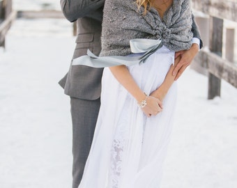 Grey Wedding Shawl,Bridal Shrug Bolero,Bridal Wedding Stole, White Wedding Capelet,Wedding Cape,Bridal Cover up, Bridal Wrap,Wedding Shrug