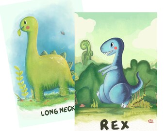 Items similar to Dinosaurs birthday party invitation featuring long ...