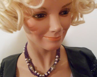 Vintage Amethyst Cross and 3 strand bead work