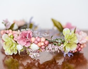 Spring Flower Crown - Flower Halo - Flowergirl hairpiece - Summer Wedding - Newborn Photo Prop - Wedding Crown - Floral Hairpiece