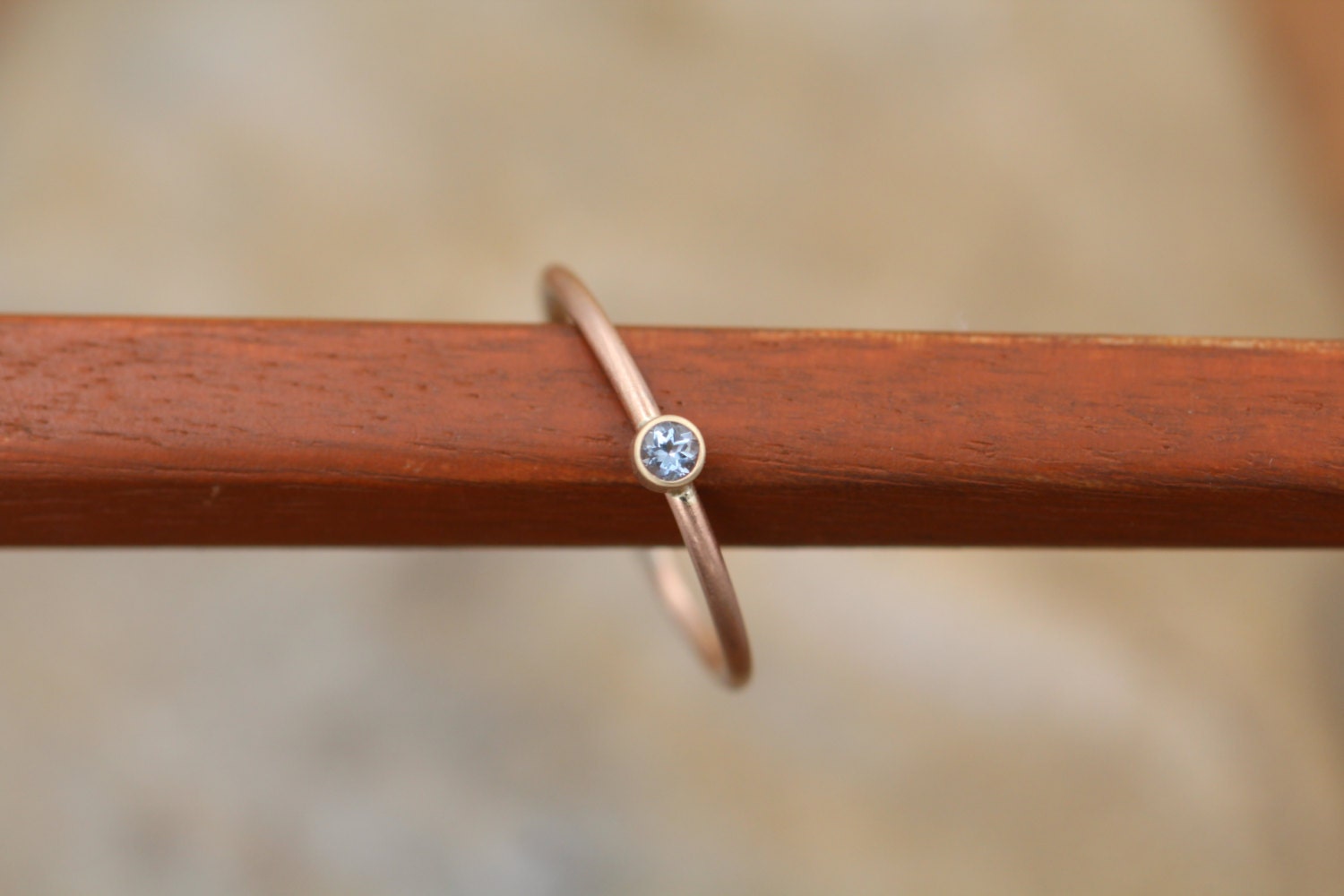 Aquamarine Matte Finish Round Rose Gold Skinny Stacking Ring