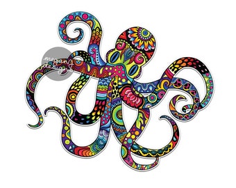 Octopus Sticker Colorful Design Bumper Sticker Laptop Decal Car Decal Ocean Nautical Beach Animal Fish Octopus Art Hippie Boho Cute Decal