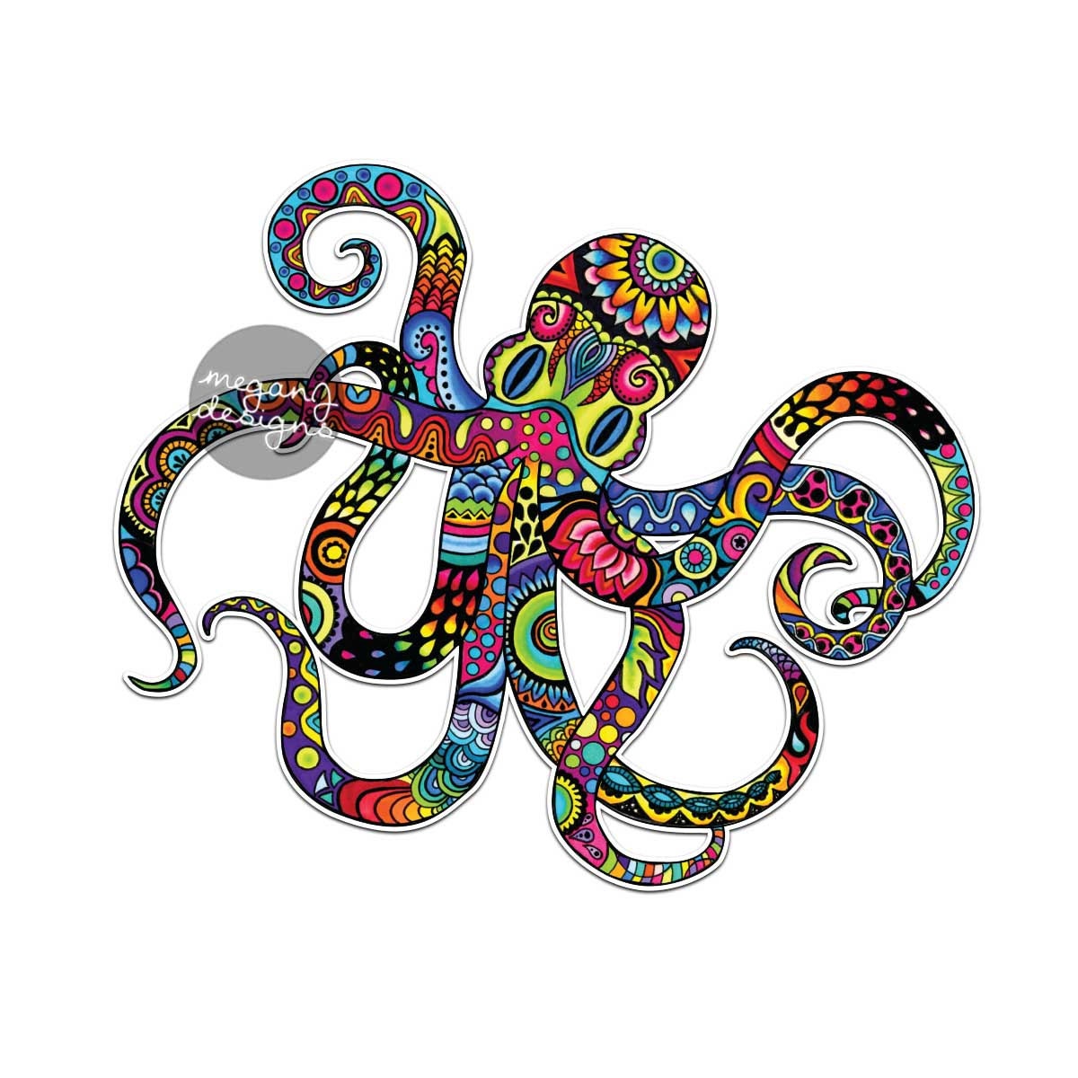 Octopus Sticker  Colorful  Design Bumper Sticker  Laptop Decal