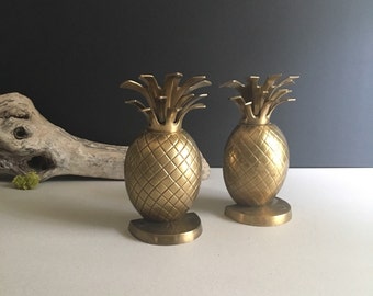 Unique Heavy Brass Pineapple Bookends, Book Holders Tropical Palm Beach Hollywood Regency, Solid Brass Pair of Bookends