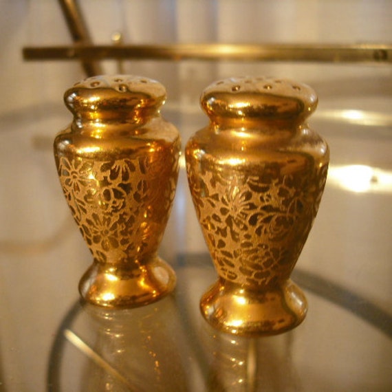 24K Gold LeMieux Mini Salt and Pepper Shakers