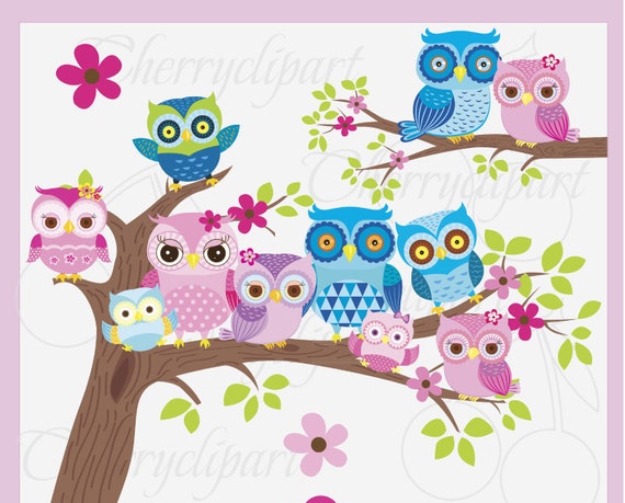 Owl Family Digital Clip Art Personal and Commercial Use