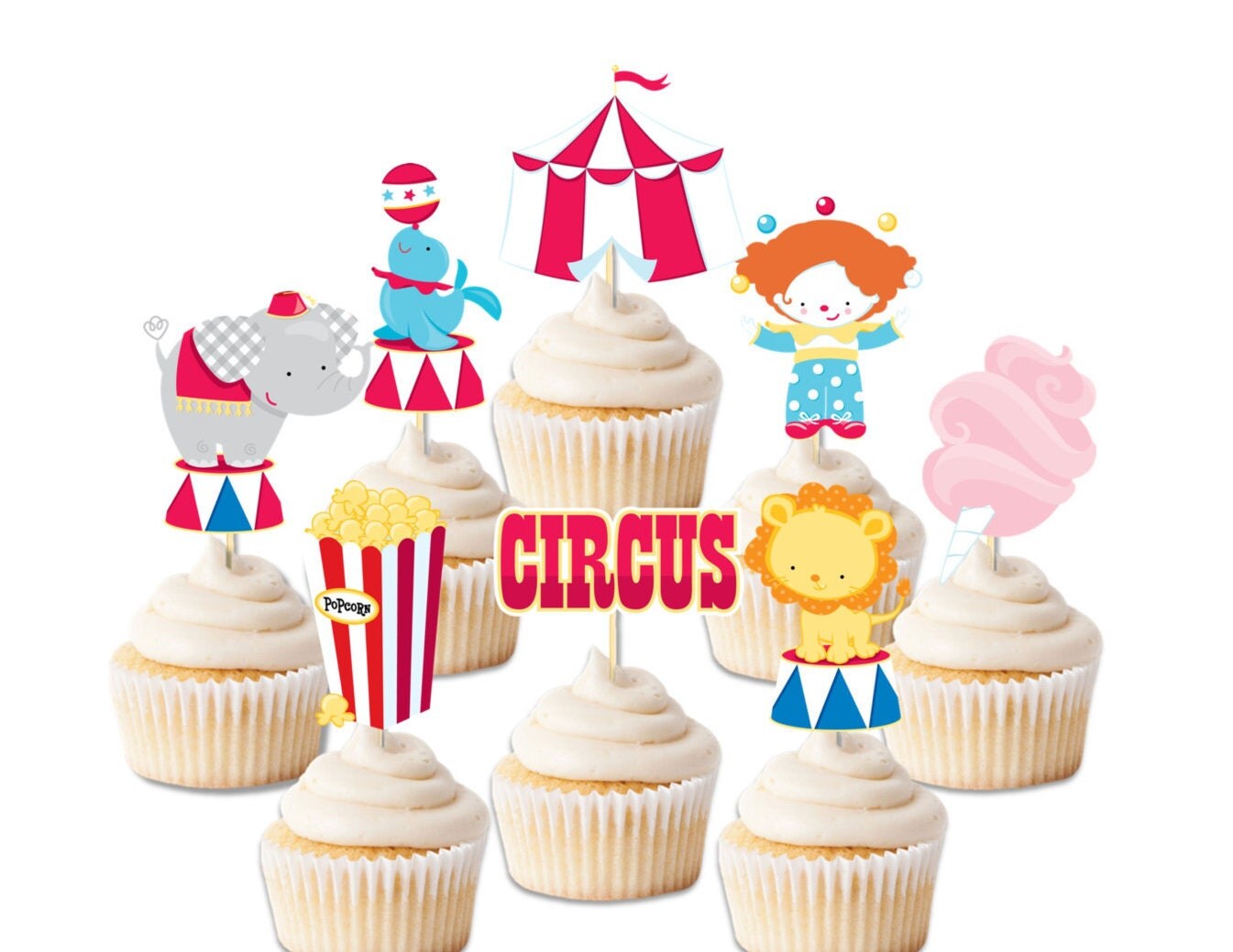 Circus cupcake toppers Circus birthday Carnival Birthday