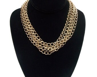 vintage multi-chain necklace / choker necklace / gold metal / toggle clasp / vintage necklace / vintage jewelry