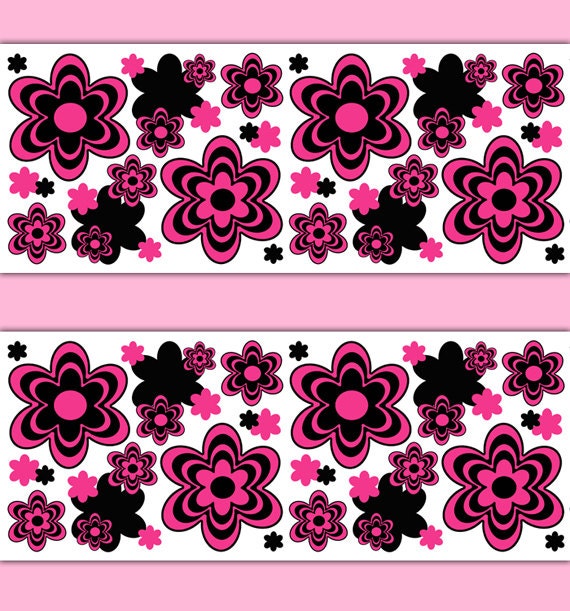 HOT PINK FLORAL Wallpaper Border Wall Art Decal Teen Girl