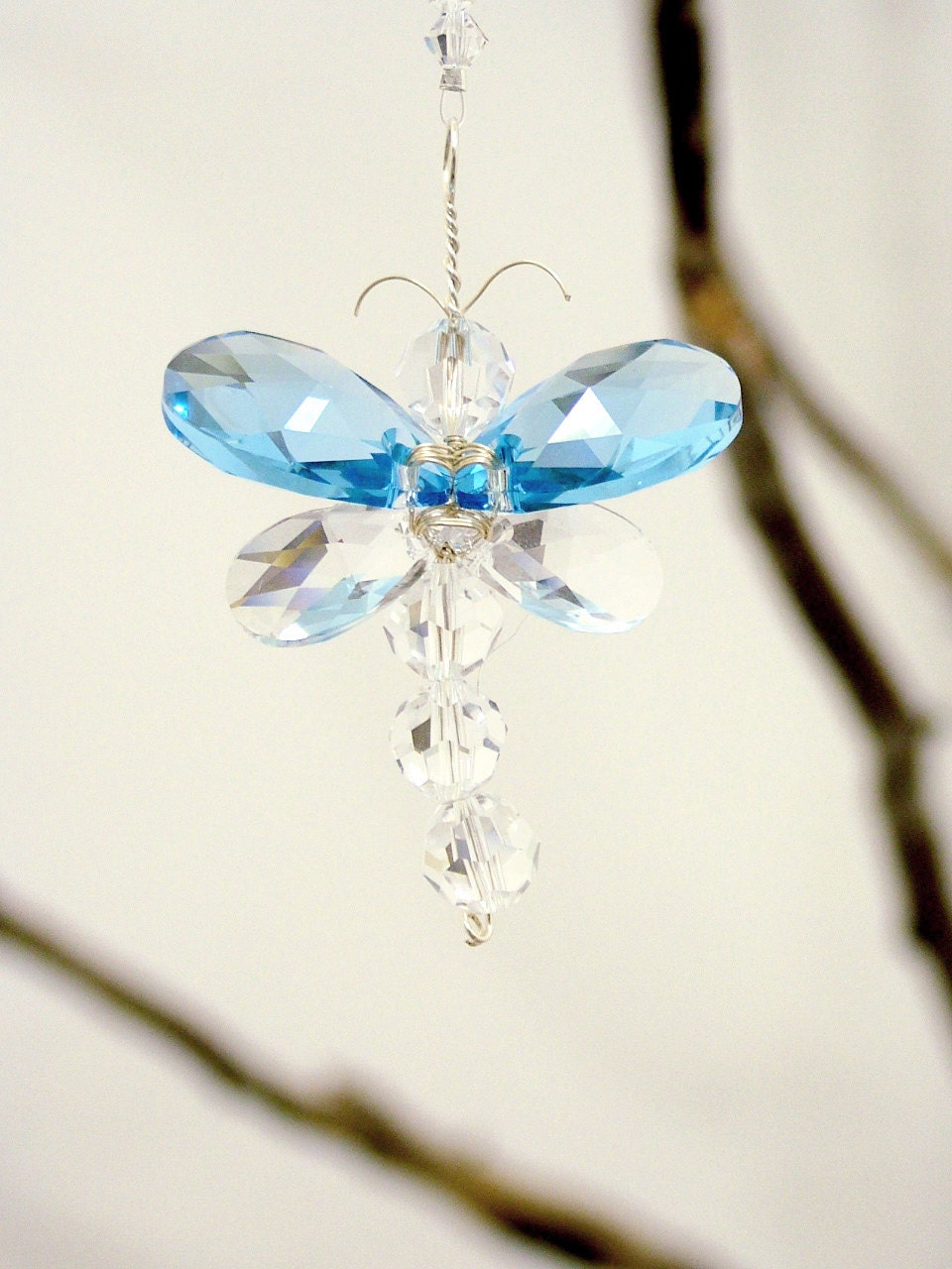 Dragonfly Nursery Etsy Swarovski Crystal Suncatcher Rear View Mirror Charm Blue Dragonfly Mobile Nursery Decor Car Baby Boy
