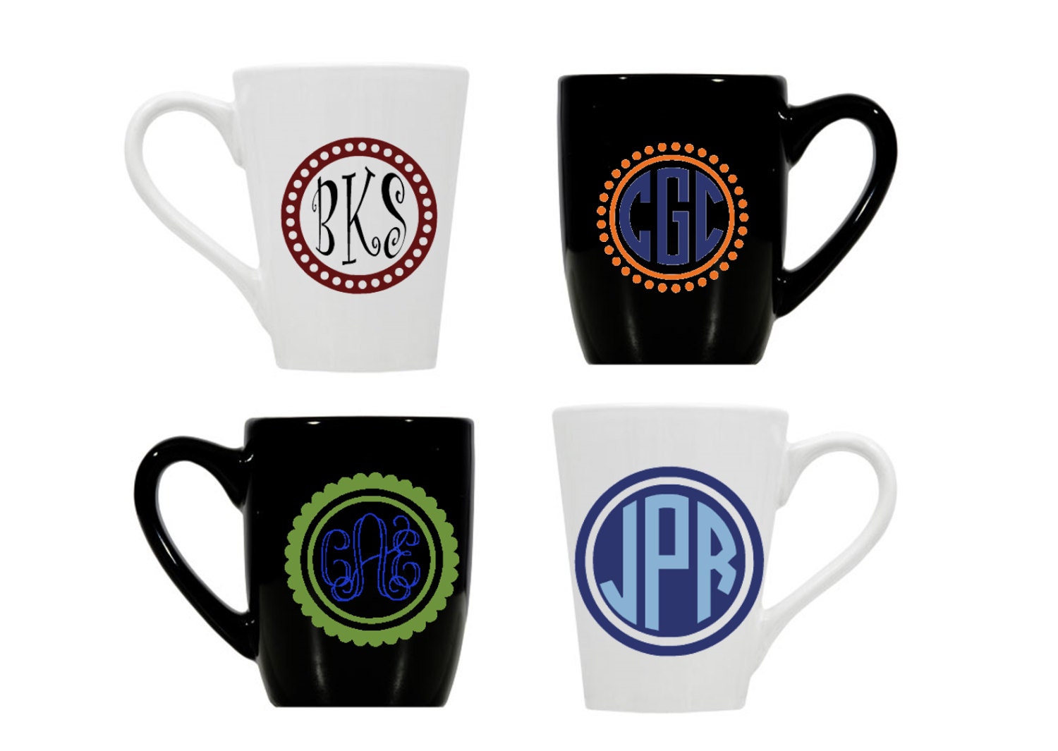 Monogrammed Coffee Mug Choose Your Frame Font And Colors.