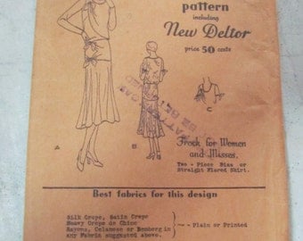 1920s Dress Pattern Butterick 3080 New Deltor Style Size 16 34 Bust