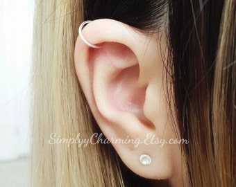 Simple Cartilage Hoop Earring - Seamless Hoop Silver Gold Jewelry 18 Gauge