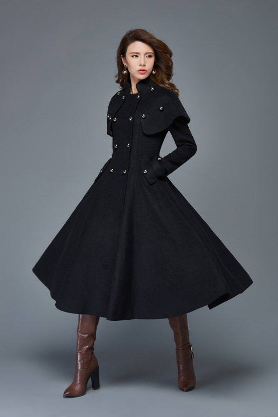 Wool Princess Coat Long Fit & Flare DoubleBreasted Tailored